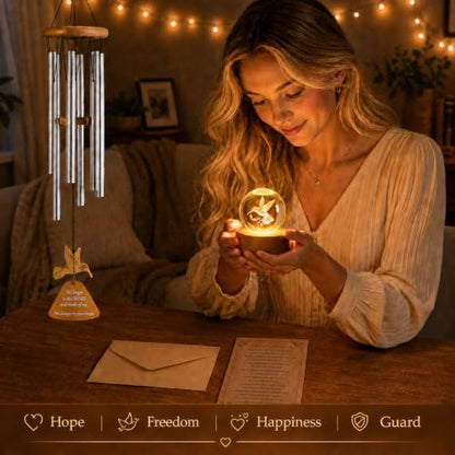 Memorial Wind Chimes with Hummingbird Crystal Ball, Sympathy Wind Chimes | Memorial Wind Chimes for Loss of Loved One with Sympathy Cards, Memorial Gift for Loss of Loved One Windchimes Remembrance