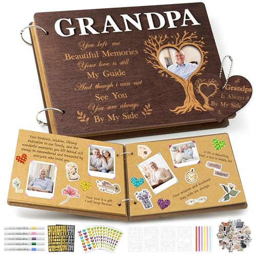 CY2SIDE Grandpa Memorial Gifts Photo Album – 110PCS In Loving Memory of Grandpa Wooden Scrapbook Kit Sympathy Gift for Loss of Grandfather, Bereavement Grief Album for Father’s Day & Grieving Family - style: Memorial Grandpa