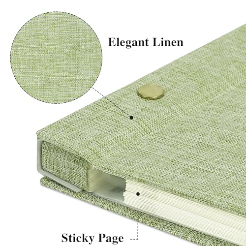 Linen Self Adhesive Photo Album 10x10 20 Pages Green | Window cover, Small Scrapbook album, 2x3 4x6 5x7 photos, Baby memories, Family travel - color: Green, size: 20 Pages (10 Sheets), 10 x 10 Inch