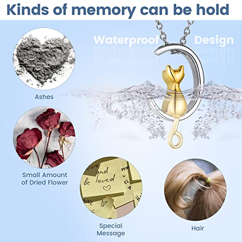GOLDCHIC JEWELRY Urn Necklaces for Ashes, Stainless Steel Pet/Cross/Birthstone/Tree of Life Personalized Keepsake Memorial Jewelry for Women - color: Cat - 18k Gold Plated, style: No Engraving