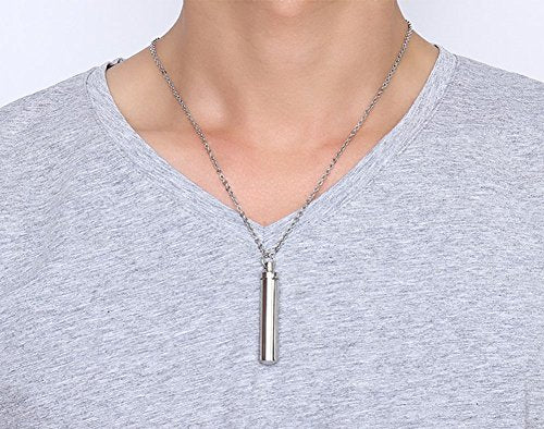 TTVOVO Cylinder Cremation Urn Necklace for Ashes Memorial Keepsake Ashes Holder Urn Locket Cylinder Charm Pendant Necklaces for Men Women Stainless Steel Remembrance Waterproof Hypoallergenic Jewelry