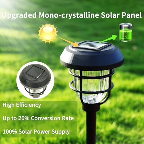 Solar Pathway Lights Outdoor, 8 Pack Bright LED Stake Lights, Waterproof IP65, Auto On Off Dusk to Dawn, Long-Lasting Battery (1000mAh), Up to 12 Hours Lighting for Walkway, Yard & Garden Decor