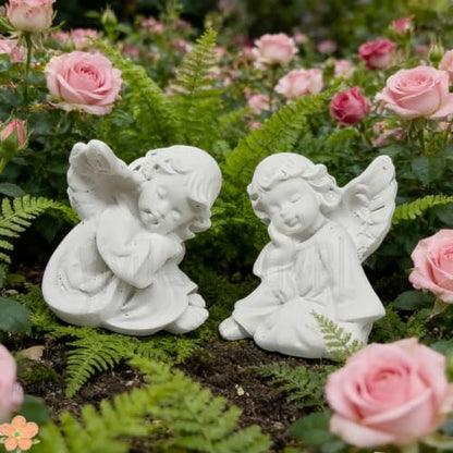 yiyuehang&BL Mini Angel 2-Piece Resin Statues Indoor Outdoor Garden Patio | 2Pcs weatherproof white resin praying angels, tiered tray decor, thoughtful religious sympathy memorial gift indoor outdoor.