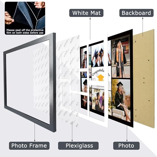 GMFrames Graduation Picture Frame Collage with 7 Openings Multi 4X6 Photo Frame with Wall Hanging for Keepsake Gifts Black - color: Black 4*6(7) Frame with White Mat