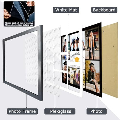 GMFrames Graduation Picture Frame Collage with 7 Openings Multi 4X6 Photo Frame with Wall Hanging for Keepsake Gifts Black - color: Black 4*6(7) Frame with White Mat