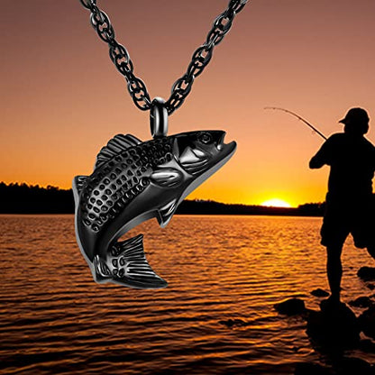 Dletay Fish Cremation Jewelry for Ashes Memorial Ashes Keepsake Necklace Urn Necklace Pendant - color: Black