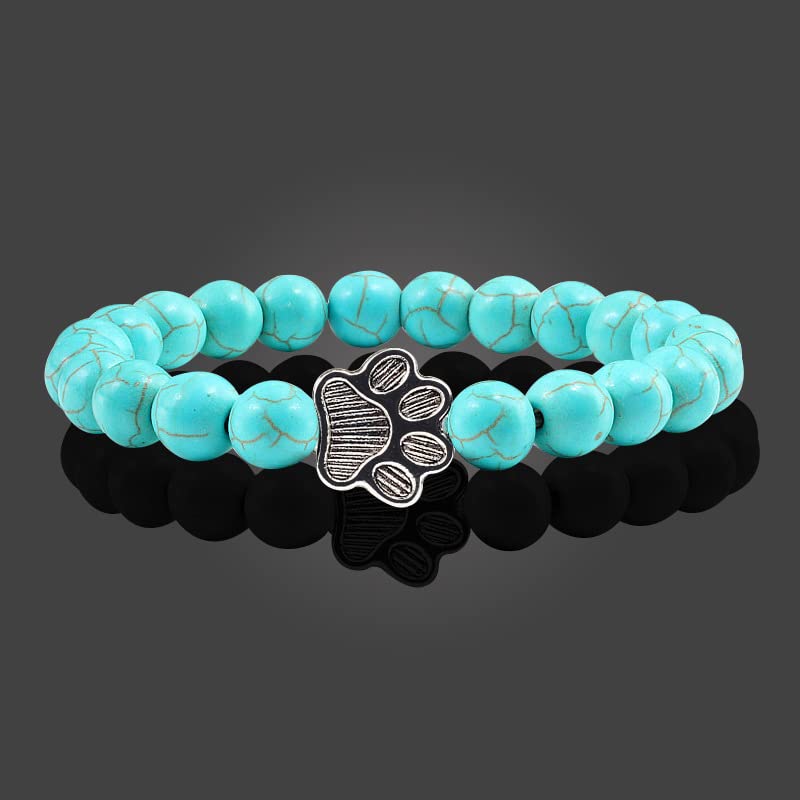 POYAMUSE Lovely Pet Paw Turquoise Beaded Strand Bracelet for Women Men Pet Memorial Jewelry, Cute Dog Cat Paw, Colorful Turquoise Beads - color: green