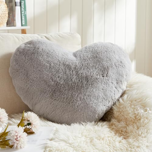 EastTree Heart Pillows, Grey Heart Shaped Pillows, Love Throw Pillows Gifts, Ultra Soft Faux Rabbit Fur Small Cute Pillows, Women Girls Kid Room Decor 10x13 Inch - color: Light Grey, size: 10 X 13 inches