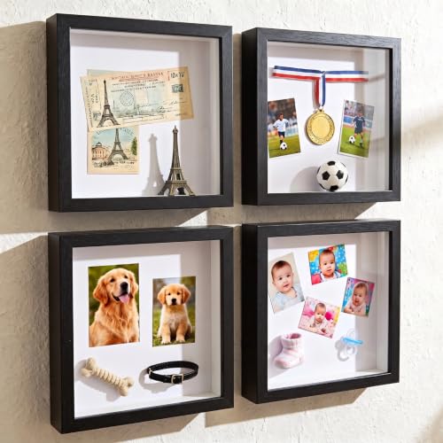 10x10 Shadow Box Frame, Deep Display Case for Flowers Memorabilia Photos | Deep Frame Gift with Crystal Clear Acrylic Front Wall Mount or Tabletop,Hanging Hardware&Double Sided Tape,2 Pack Black