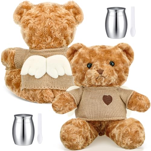 Shappy 2 Set Stuffed Bear Urn for Ashes White Angel Bear Stuffed Animal with Mini Urn Small Cremation Keepsake Sympathy Bereavement Gift for Pet Ashes for Loss of Loved One Memorial Gifts(Brown) - color: Brown