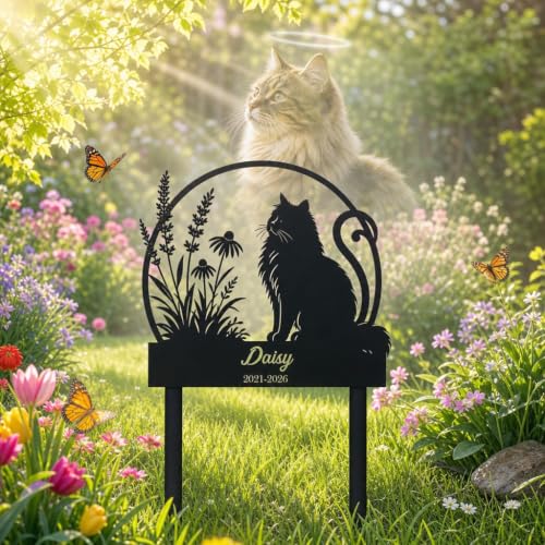 Custom Cat Memorial Garden Sign, Personalized Cat Memorial Gifts, Pet Grave Markers Cat with Name, Cat Memorials for Garden, Outdoor Pet Loss Gifts - color: Cat 7