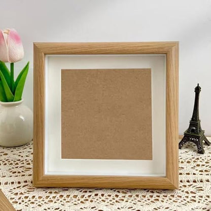 Shadow Box Picture Frame, Solid Wood, 4x4 Inch, Memory Box for Sports Memorabilia, Awards, Medals, Photos (Burlywood)