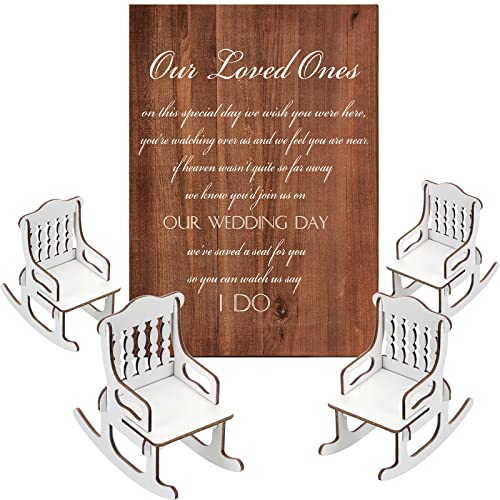 5 Pcs Memorial Table Sign for Wedding Memorial Chair Sign Wooden Wedding Table Plaque with Bracket in Memory of Loved Ones Who Died in Heaven Seat Chair Signage for Sympathy Gifts(Woodgrain Style) - style: Woodgrain Style
