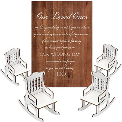 5 Pcs Memorial Table Sign for Wedding Memorial Chair Sign Wooden Wedding Table Plaque with Bracket in Memory of Loved Ones Who Died in Heaven Seat Chair Signage for Sympathy Gifts(Woodgrain Style) - style: Woodgrain Style