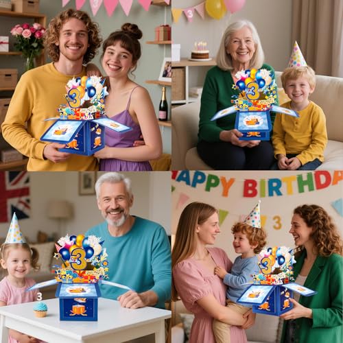 GREETING ART Happy 3rd Birthday Pop Up Card,Funny Guitar Ballons Box Themed - color: 3rd