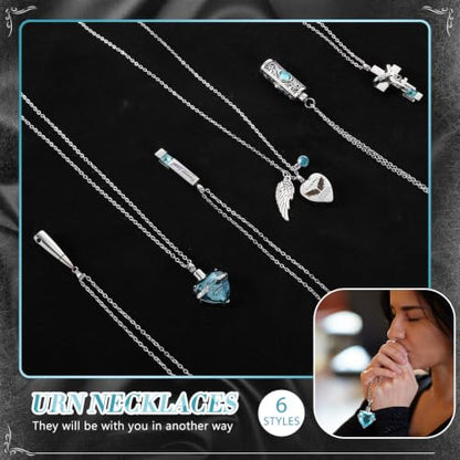 Ecation 12 Set Small Urn Cremation Jewelry Necklaces for Ashes Stainless Steel Keepsake Urns Memorial Locket Mini Ash Holders Waterproof for Human Adult Female Male Family Loved One(Light Blue) - color: Light Blue