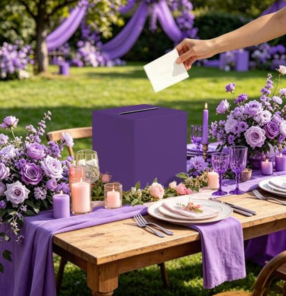 SietDESEO Purple Card Box with Slot Money Gift Card Box Holder for Party Wedding Reception Birthday Graduation Bridal Shower Baby Shower Diaper Raffle Box - color: PURPLE CARD BOX, size: 7.8 X 7.8 X 7.8 INCH