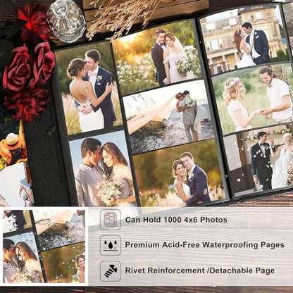 Lanpn Wedding Photo Album 4x6 1000 Pocket Photos Slip in, Linen Cover Large Capacity Newlywed Marriage Window Album Hold 1000 Horizontal Vertical Photos (Mr & Mrs, White) - color: White, size: 1000 Photos