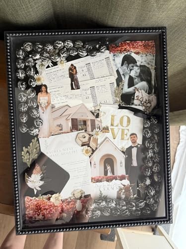 FramePro Large Shadow Box Black 16x20 Front Open with Hinge Beaded Designed, Graduation Cap and Gown Picture Keepsake Box with Linen Back - color: Black, size: 16x20