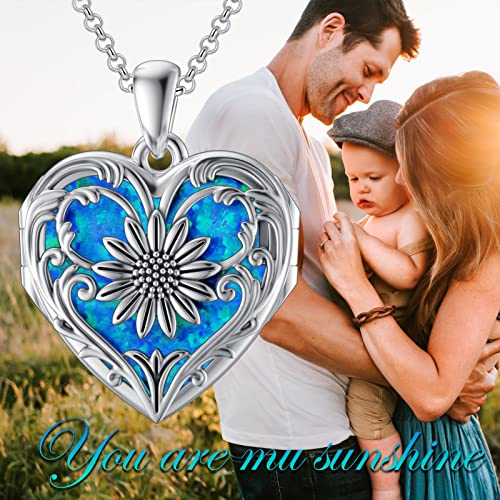 SOULMEET Personalized Silver Locket Necklace That Holds Pictures Photo Keep Someone Near to You, Memorial Custom Lockets Necklaces Letters Engraving for His Her - color: A6-Blue opal sunflower-Black, style: Locket Necklace Only