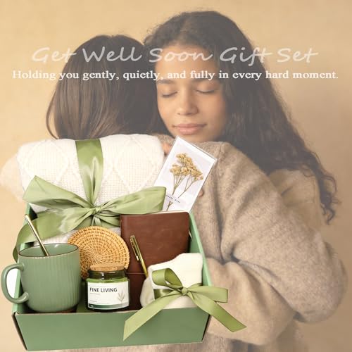 Get Well Soon Gift Baskets for Women Self Care Gifts, Sympathy Gifts After Surgery Thinking of You Gifts, White Bed Blankets Inspirational Birthday Gift for Mom Wife Sister Friends