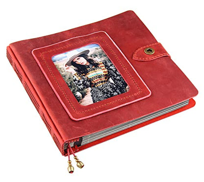 Leather photo Album Self Adhesive Pages, Handamde Leather Scrapbook Photo Album, Wedding Family Album, Holds 3x5, 4x6, 5x7, 6x8 Photos - Wine - color: Wine, size: 9.6x9.6x1.3