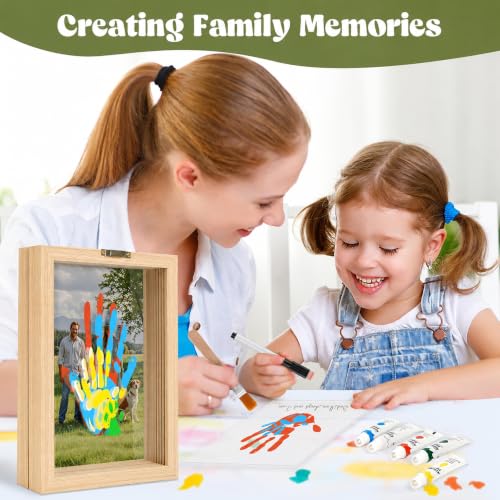 Family Handprint Kit, DIY Baby Hand and Footprint Handmade Keepsake Wooden Frame, Family Gifts with 5 Non-Toxic, Baby-Safe Paints, Gift Ideas for New Parents, Grandparents, Father's Day, Mother's Day - color: Natural Wood, size: 4 Pages Acrylic Boards
