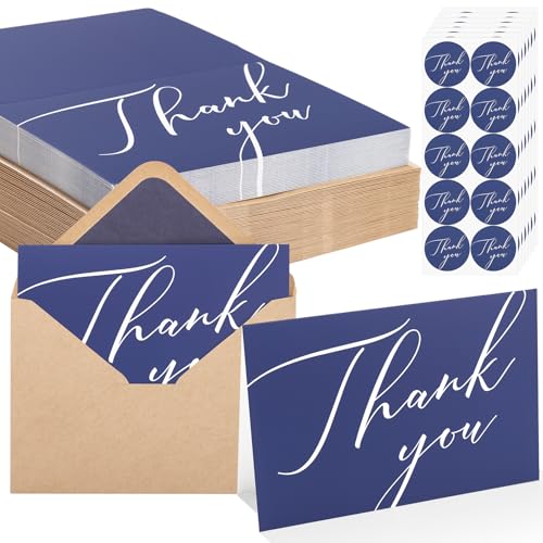 50 Pack Thank You Cards with Envelopes, 4x6 Inch Thank You Card Bulk - style: Simple Dark Blue