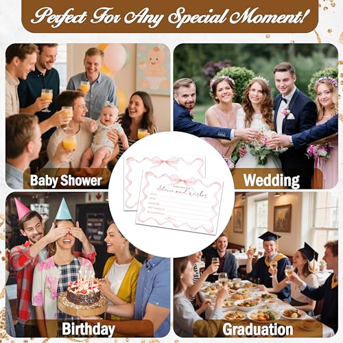 Advice And Wishes Cards (25pcs), Pink Bow Advice Cards For Mr And Mrs, Bride And Groom, New Parents, Bridal Shower, Baby Shower, Engagement, Wedding, Bachelorette Party Games Decor -A10 - style: Bow