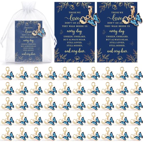 50 Set Memorial Funeral Favors for Guest, Memorial Keychains Sympathy Card Organza Bag, Sympathy Gift for Celebration of Life Funeral Favors Bereavement Guest Return Gift(Butterfly,Bright Blue) - color: Bright Blue, style: Butterfly