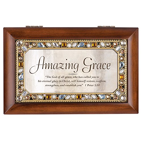 Cottage Garden Amazing Grace Eternal Glory Wood Finish Petite Jeweled Music Box Plays Amazing Grace