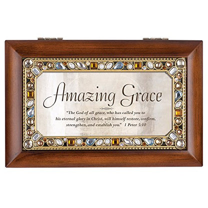 Cottage Garden Amazing Grace Eternal Glory Wood Finish Petite Jeweled Music Box Plays Amazing Grace