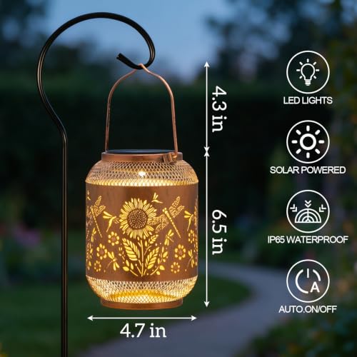 Dragonfly Solar Lantern Outdoor Hanging Solar Garden Light Gifts for Women - color: Sunflower