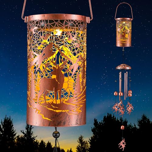 Retisee Deer Solar Wind Chimes Outdoor Metal Deer Gifts Solar Light Windchimes Outside Indoors Christmas Decoration Birthday Gift for Home Lawn Porch Patio Garden Yard - style: Deer