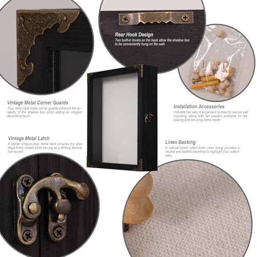11x14 Shadow Box Frame, Solid Wood Memory Display Case with Glass Door, Linen Back, 2.7" Overall Depth, 10 Push Pins & Hanging Hardware, Rustic Keepsake Box for Flowers, Photos, Medals, Black - size: Medium (Black)