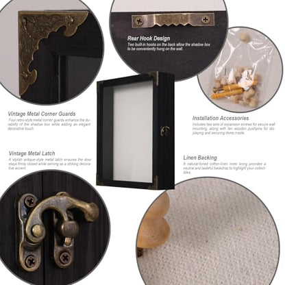 11x14 Shadow Box Frame, Solid Wood Memory Display Case with Glass Door, Linen Back, 2.7" Overall Depth, 10 Push Pins & Hanging Hardware, Rustic Keepsake Box for Flowers, Photos, Medals, Black - size: Medium (Black)