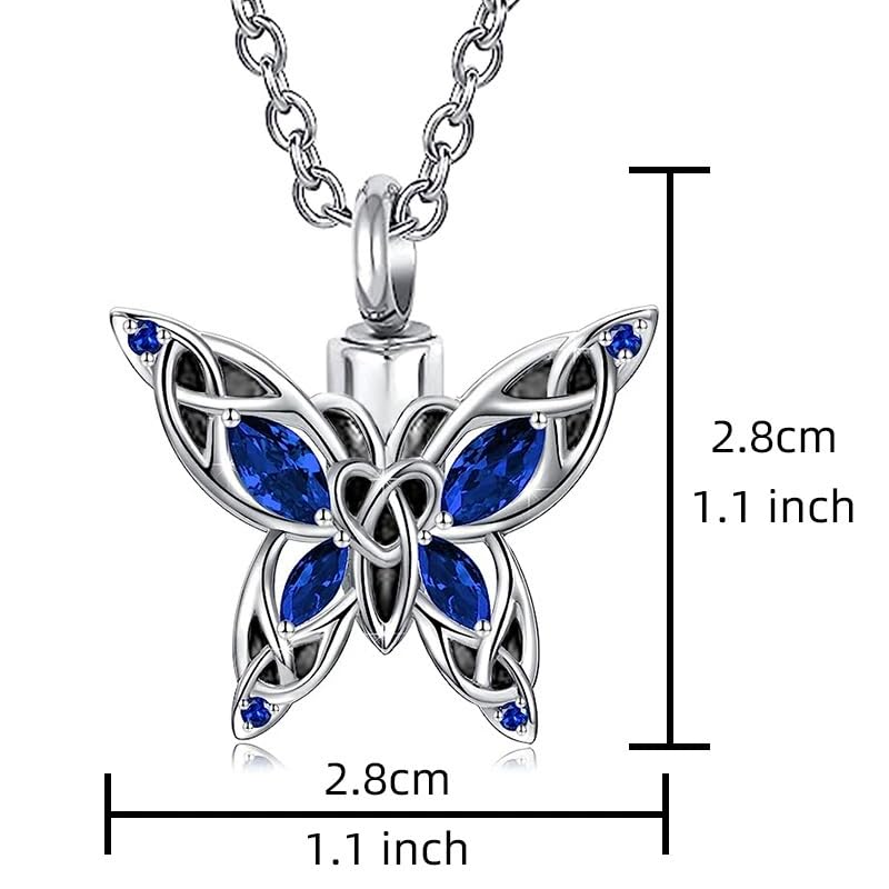 Q&D&S Cremation Butterfly Urn Necklace Jewelry for Ashes for Women Stainless Steel Inlaid Crystal Memorial Pendant Human Pet Ash Holder Gift A Loss of Loved Ones - color: blue