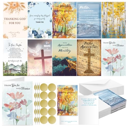 Affrolling 51 Pack Christian Ministry Appreciation Cards Bulk with Envelope - style: Ministry