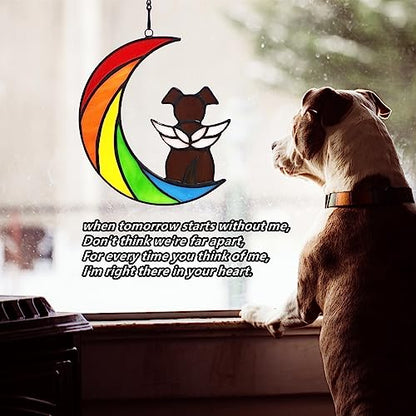 Stained Glass Rainbow Bridge Brown Dog Memorial Gifts for Loss of Dog Sympathy Remembrance Suncatcher, Thoughtful Pet Loss Bereavement Gifts in Memory of Pet Passing Away Window Hanging. - color: Rainbow - R
