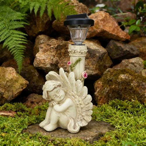 Angel Statue with Solar Light,White 12.9IN - color: Streetlight Angel