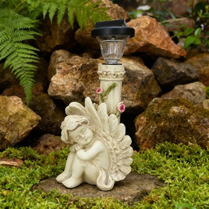 Angel Statue with Solar Light,White 12.9IN - color: Streetlight Angel