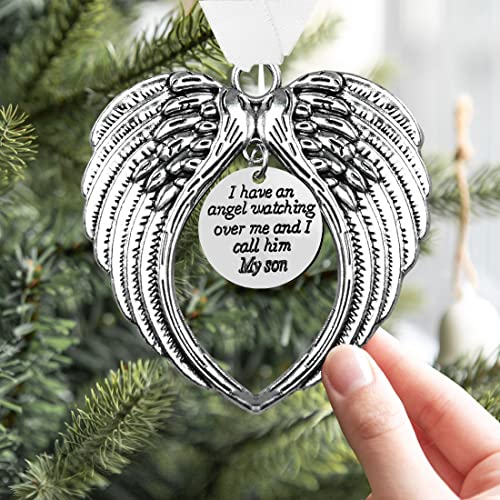 Christmas Memorial Hanging Ornaments Angel Wings, Memory Gifts Pendant I Have a Angel Watching Over Me I Call Him My Son Xmas Tree Hanging Sympathy Gift for Loss of Loved One - color: Son