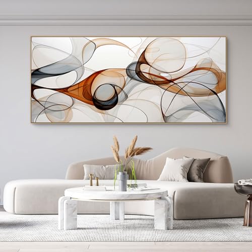 KLAKLA Extra Large Wall Art 86x29 Inches - Abstract Huge Canvas Picture Wall Decor Living Room Oversized Artwork for Walls Bedroom Office Decoration Modern Frame Wall Art - color: White + Orange Frame, size: 86"L x 39"W