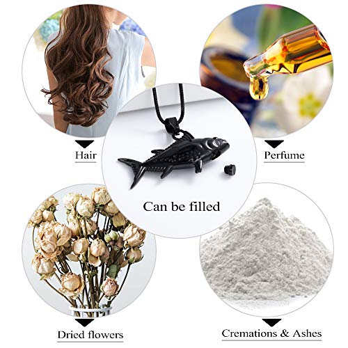 Imrsanl Fish Urn Necklaces Cremation Jewelry for Ashes | For Men Women, Funeral Keepsake, Memorial Human Pets Ashes Pendant - color: Black