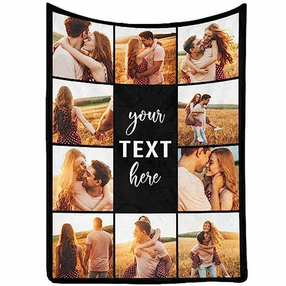 Customized Blanket with Picture Your Text Here 10 Photos Personalized Picture Blankets Personalized s for Adults Family Dad Mom Couples,Custom Photo Blanket Memorial s for Christmas Birthday - color: 10 Photo Collage