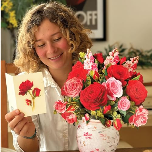 Freshcut Paper Blooming Roses 13 Inch Life-Sized 3D Pop Up Card – Anniversary, Valentine's Day, Mothers Day, Thank You, Gifts for Mom and Her – Includes Notecard and Envelope (Pack of 2) - color: Blooming Roses, size: Classic (Pack of 2)