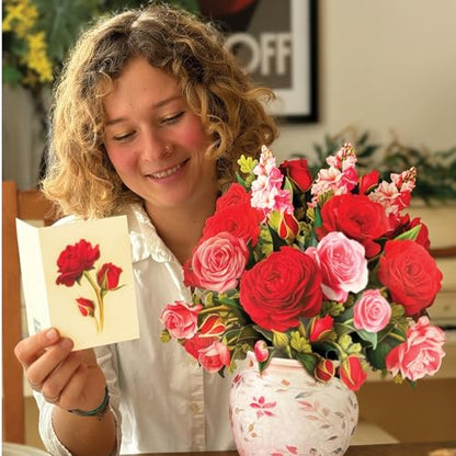 Freshcut Paper Blooming Roses 13 Inch Life-Sized 3D Pop Up Card – Anniversary, Valentine's Day, Mothers Day, Thank You, Gifts for Mom and Her – Includes Notecard and Envelope (Pack of 2) - color: Blooming Roses, size: Classic (Pack of 2)