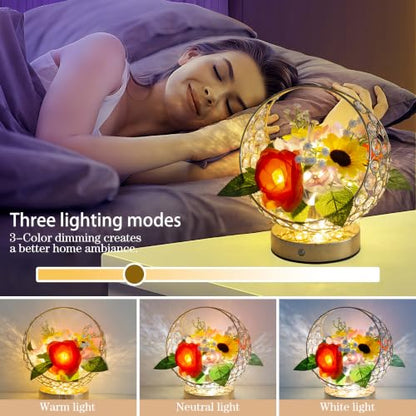 Birthday Gifts for Women Rose Hydrangea Sunflowers Flower Lamp - color: Purple