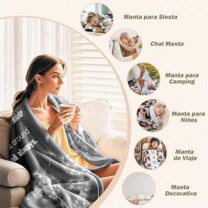 Hugs From Heaven Sympathy Throw Blanket, 50 x 60 Inch, Memorial Bereavement Gift for Loss of Loved One, Dandelion Quote Comfort Blanket for Mom Dad Family Friend, Condolence Remembrance (Heaven)
