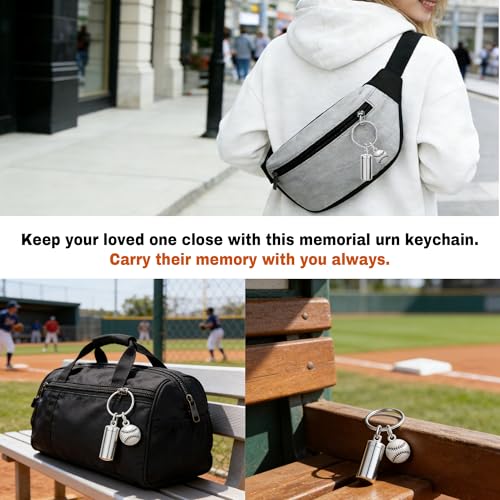 Gredstar Cremation Urn Keychain for Ashes, Cylinder Memorial Keepsake - color: Baseball